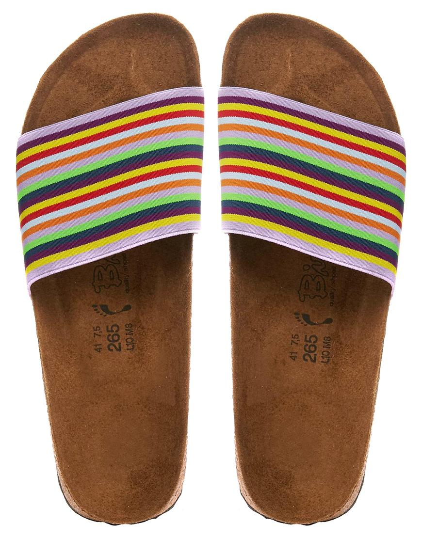 Birkenstock Birkies by Belau Rainbow Stripe Slider Sandals | Lyst