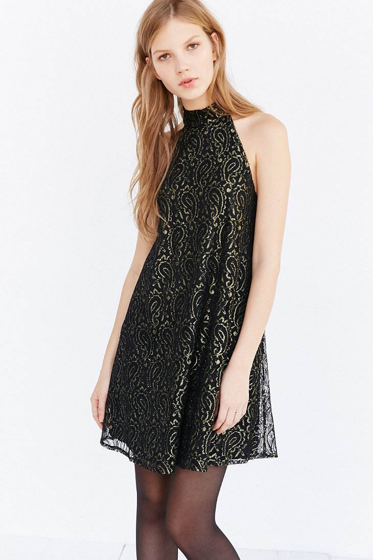 Download Ecote Paisley Lace Mock-neck Dress in Black - Lyst