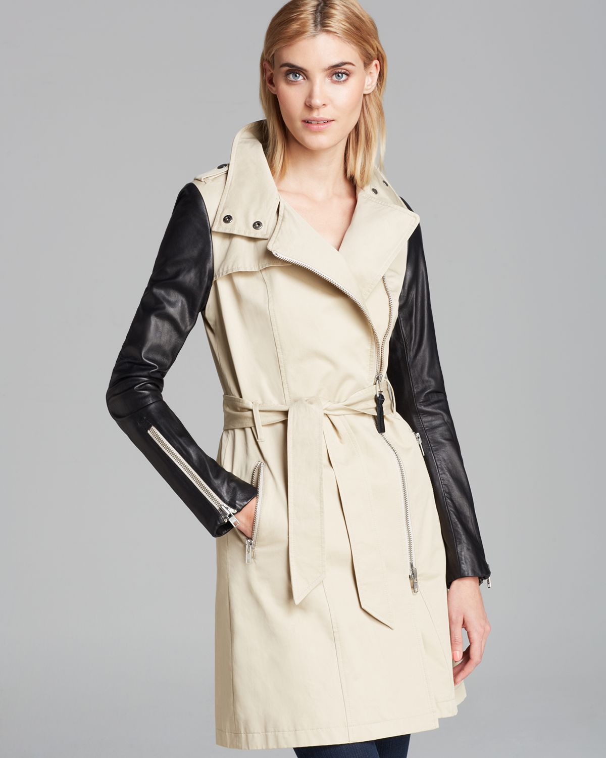 Mackage Trench Coat Avra Mixed Media in Beige (Natural) - Lyst