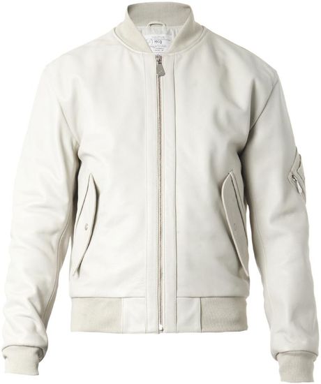 Mcq By Alexander Mcqueen Leather Bomber Jacket in White for Men | Lyst