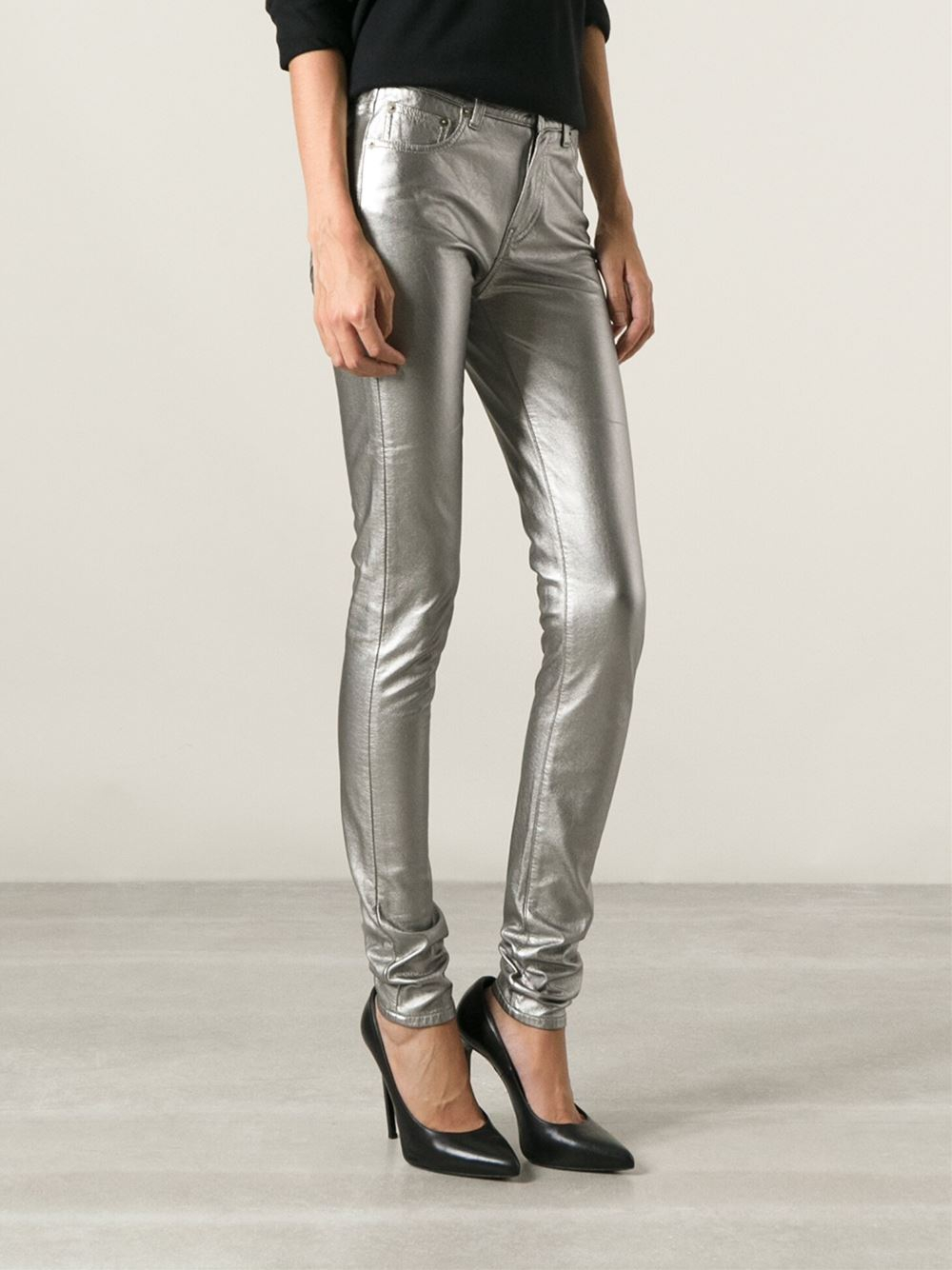 Saint Laurent Metallic Skinny Jeans | Lyst
