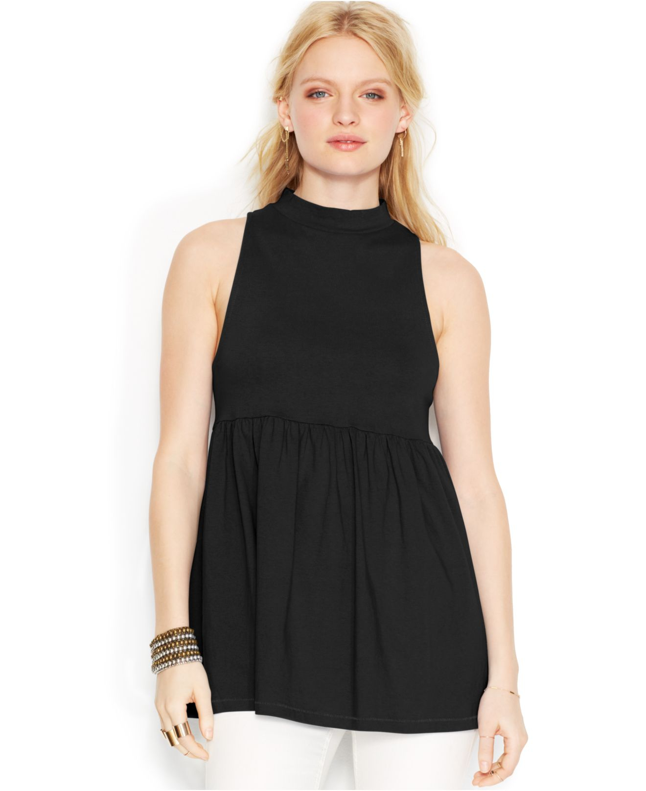 Free people Sleeveless MockNeck Peplum Tunic in Black Lyst