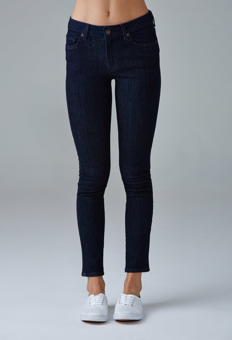 Forever 21 Denim Mid-rise Skinny Jeans in Dark Denim (Blue) - Lyst