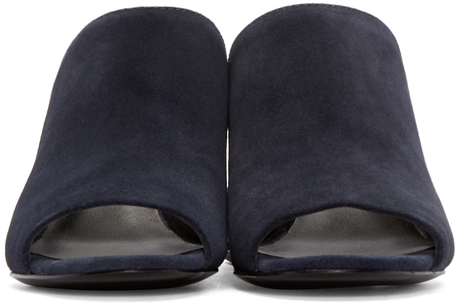 navy suede mules