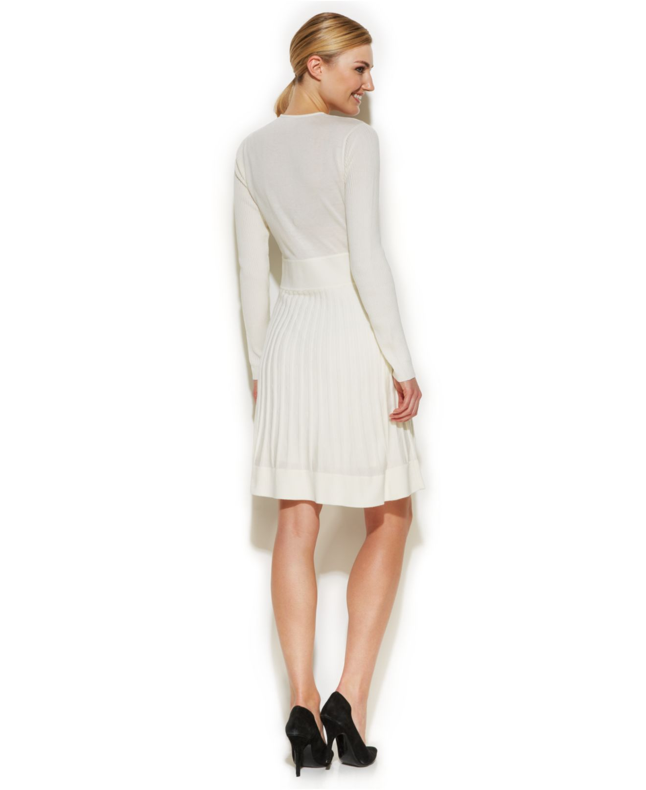 Calvin Klein Long-Sleeve Ribbed Sweater Dress in White | Lyst