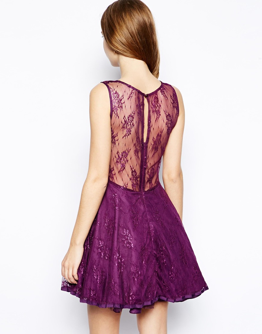 Ax Paris Skater Dress With Lace In Purple Lyst 5354