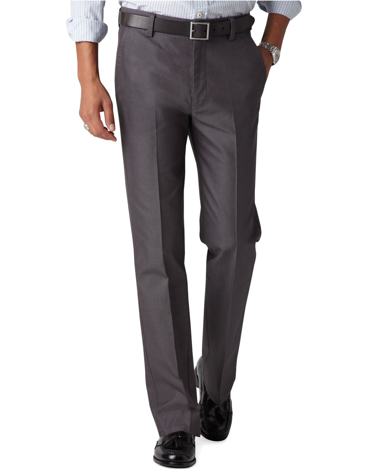 Dockers D1 Slim Fit Signature Pattern Khaki Flat Front in Gray for Men |  Lyst