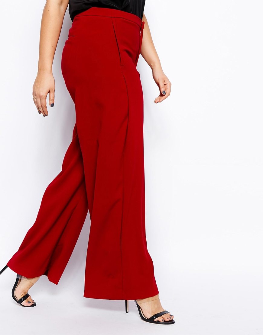 red wide leg trouser suit