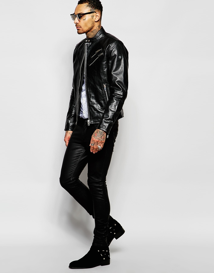 lyst diesel leather biker jacket l oyton zip detail in lyst diesel leather biker jacket l oyton zip detail in