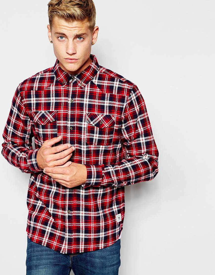 Bellfield Flannel Check Shirt With Button Down Collar in Black for Men ...