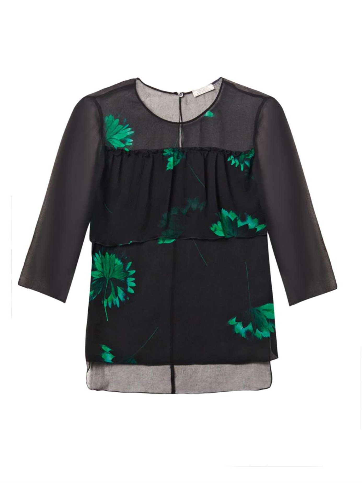 Plus Size Green Floral Print Slit Design Blouses