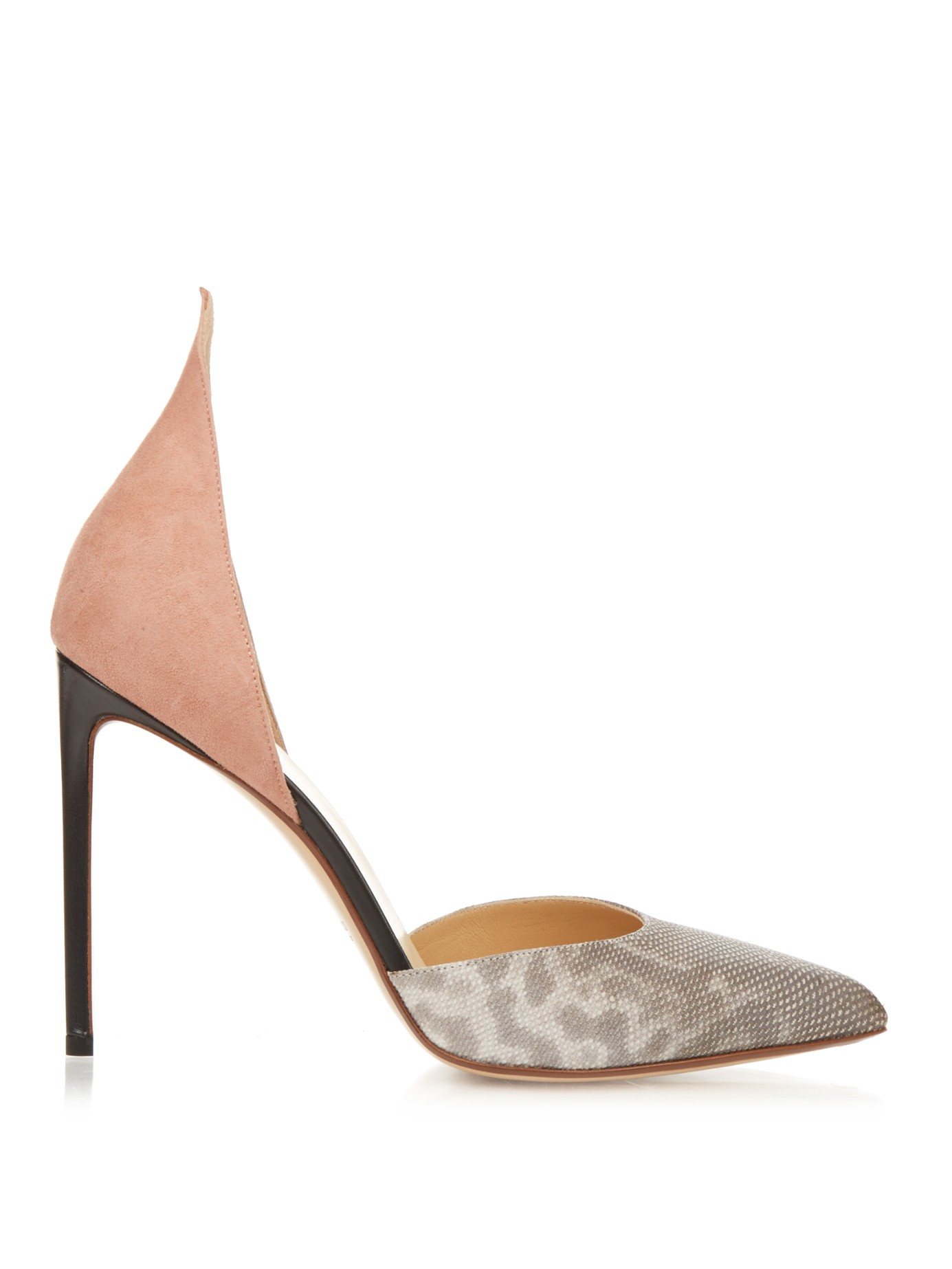 Francesco Russo Pointed-Toe Snakeskin and Suede Pumps in 