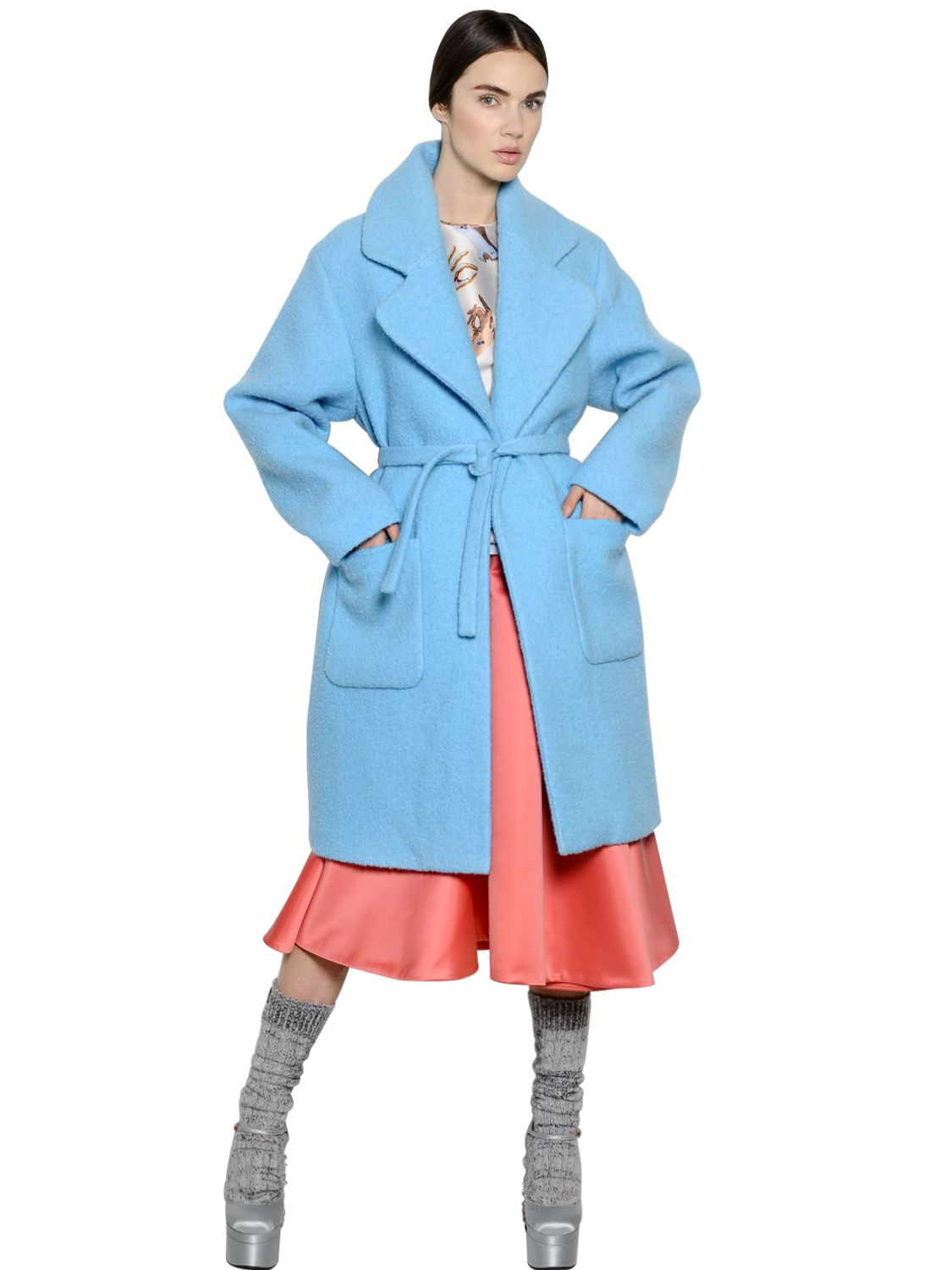 light blue boucle coat