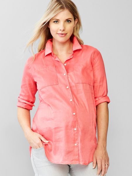gap pink linen shirt
