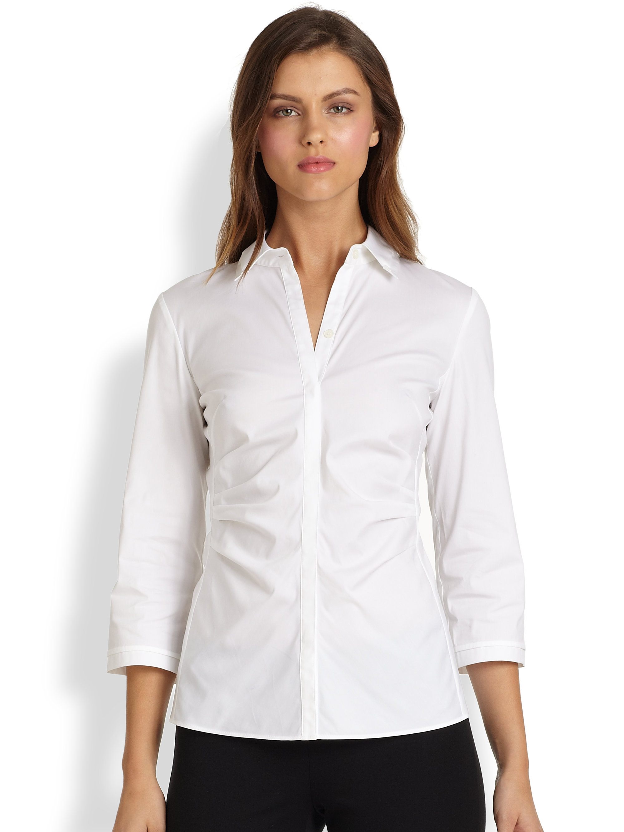Lafayette 148 New York Italian Stretch Cotton Leigh Blouse in White - Lyst