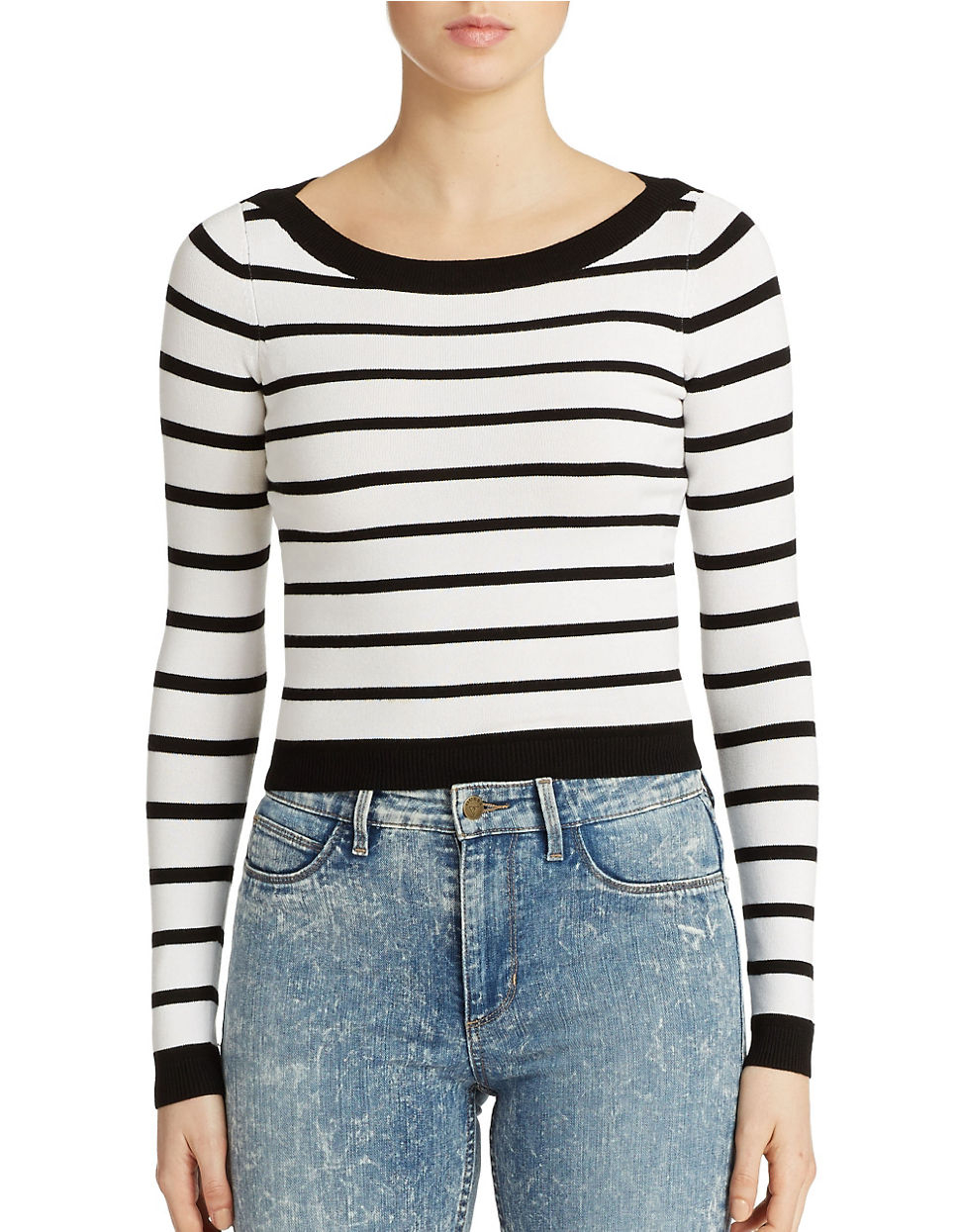 Lyst - Guess Striped Cropped Sweater in Blue