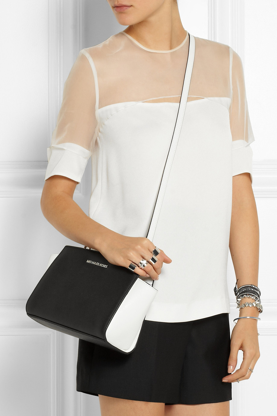 Two-Tone Textured-Leather Shoulder Bag 