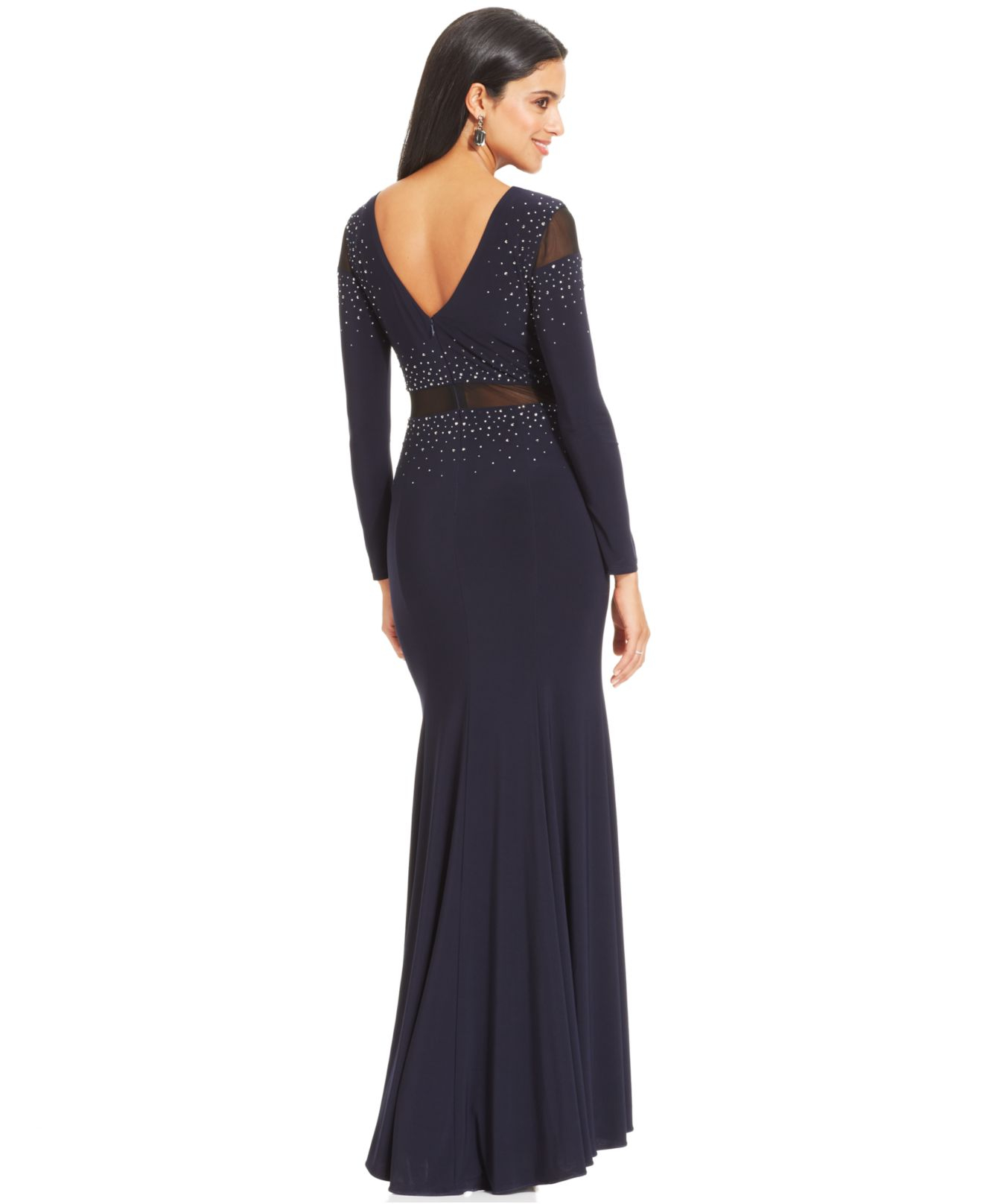 Xscape navy blue dress long sleeve