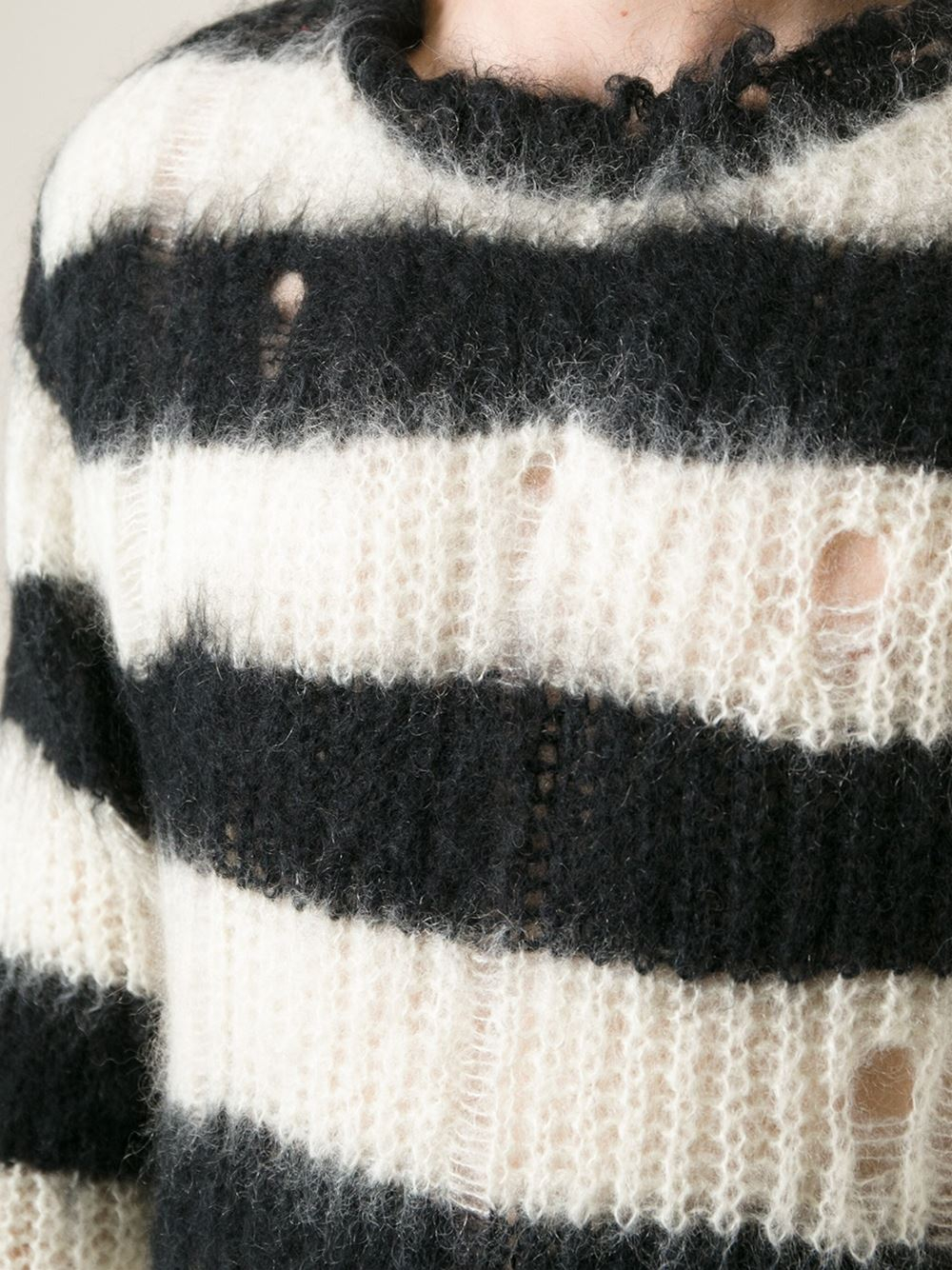 Junya Watanabe Striped Distressed Knit Sweater in Black for Men Lyst