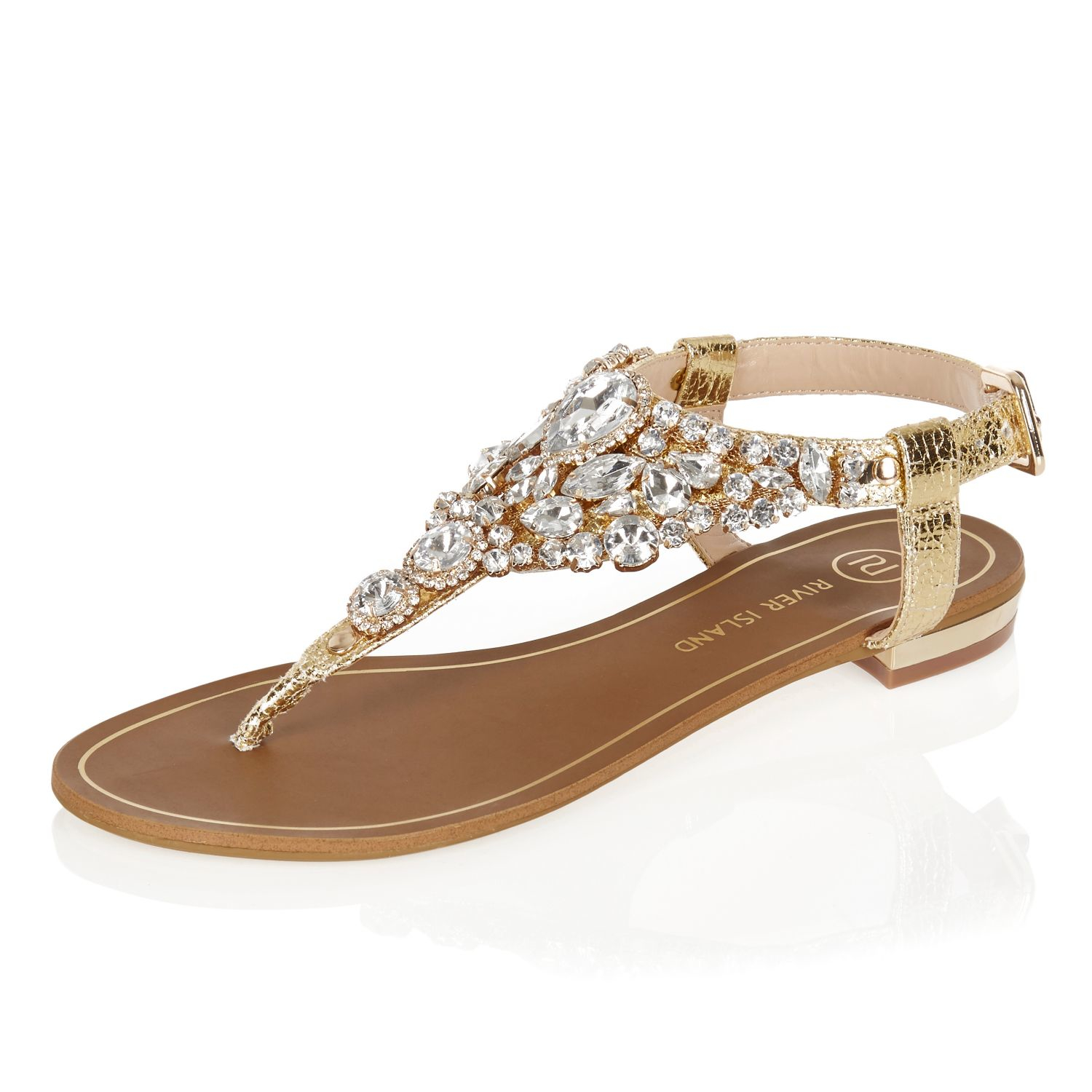 River Island Gold Metallic Embellished Sandals in Brown - Lyst