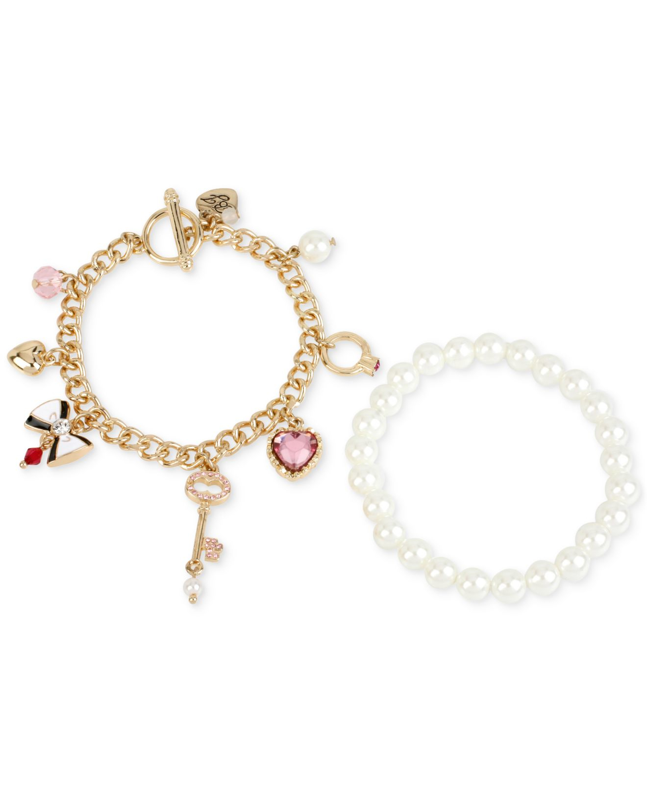 Lyst Betsey Johnson Gold Tone Charm And Imitation Pearl Stretch Gallery