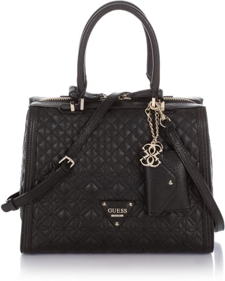 Guess Sunset Quilted Satchel Bag in Black