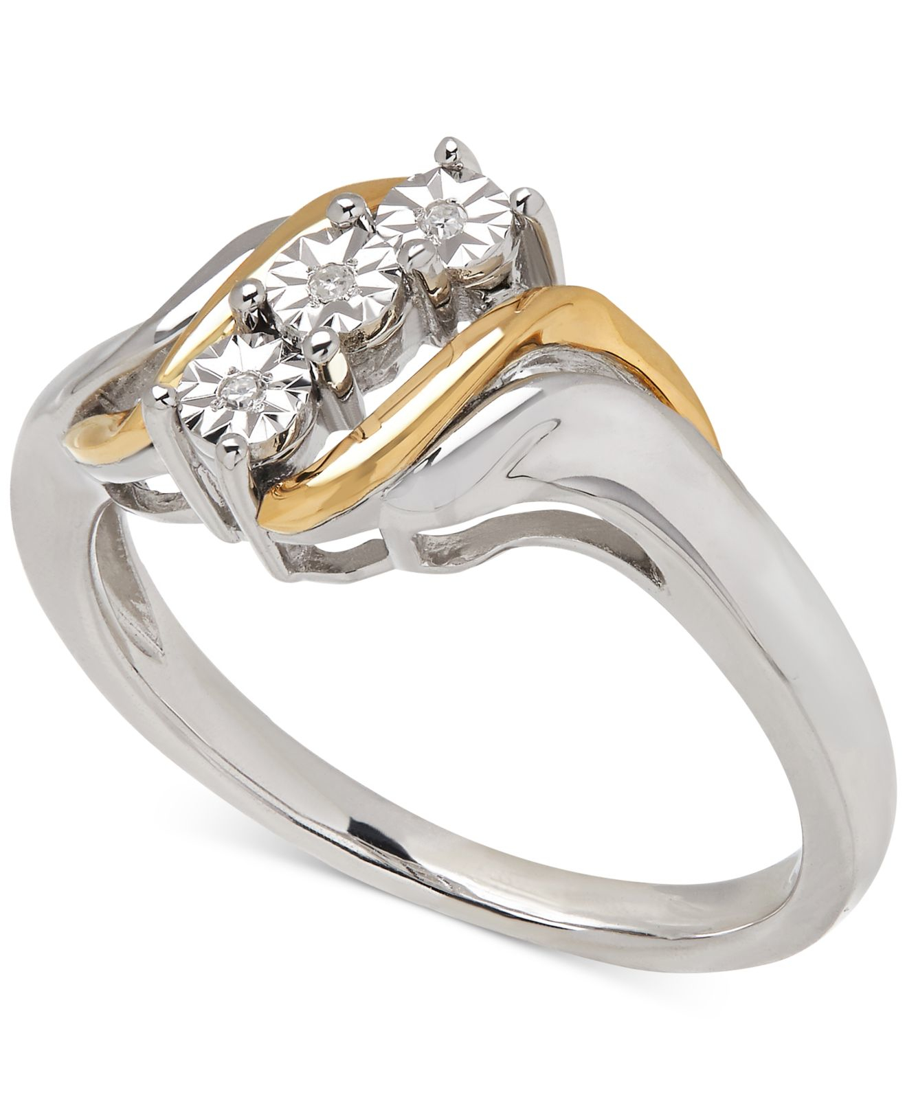 Macy's Diamond Accent Ring In 14k Gold And Sterling Silver in Metallic Lyst