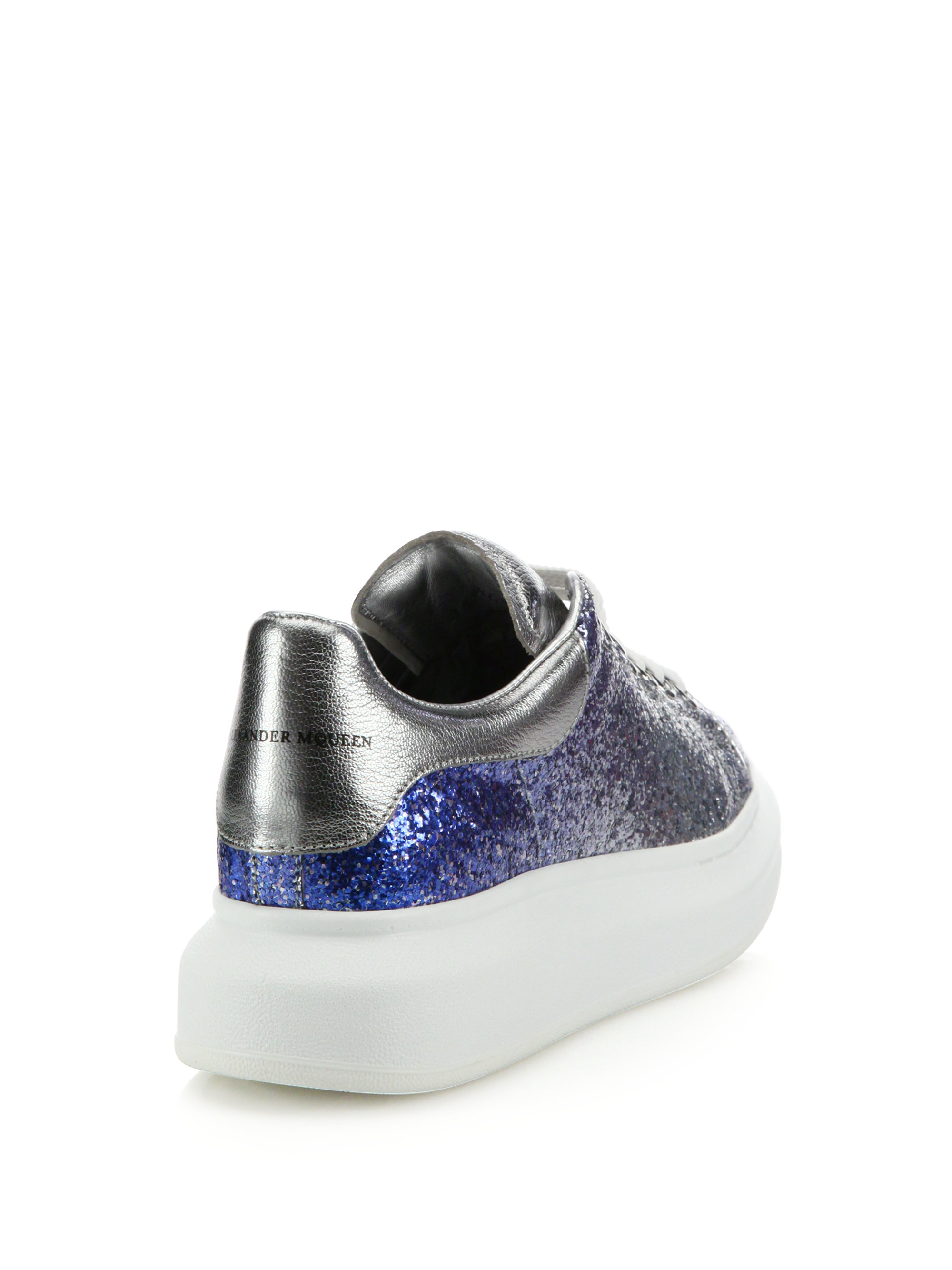 Alexander McQueen Glitter & Metallic Leather Platform Sneakers in Blue |  Lyst