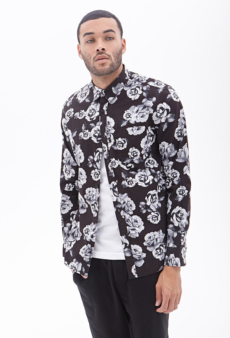 Black button up with roses clearance
