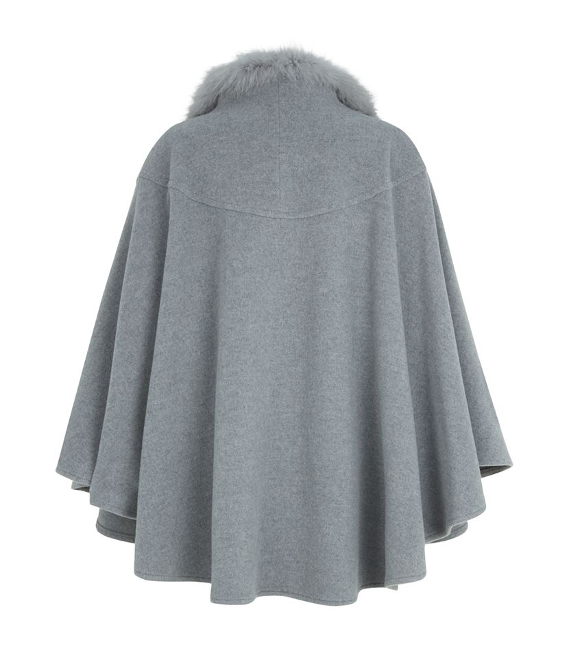 Harrods Wool-Cashmere Cape With Fox Collar in Gray