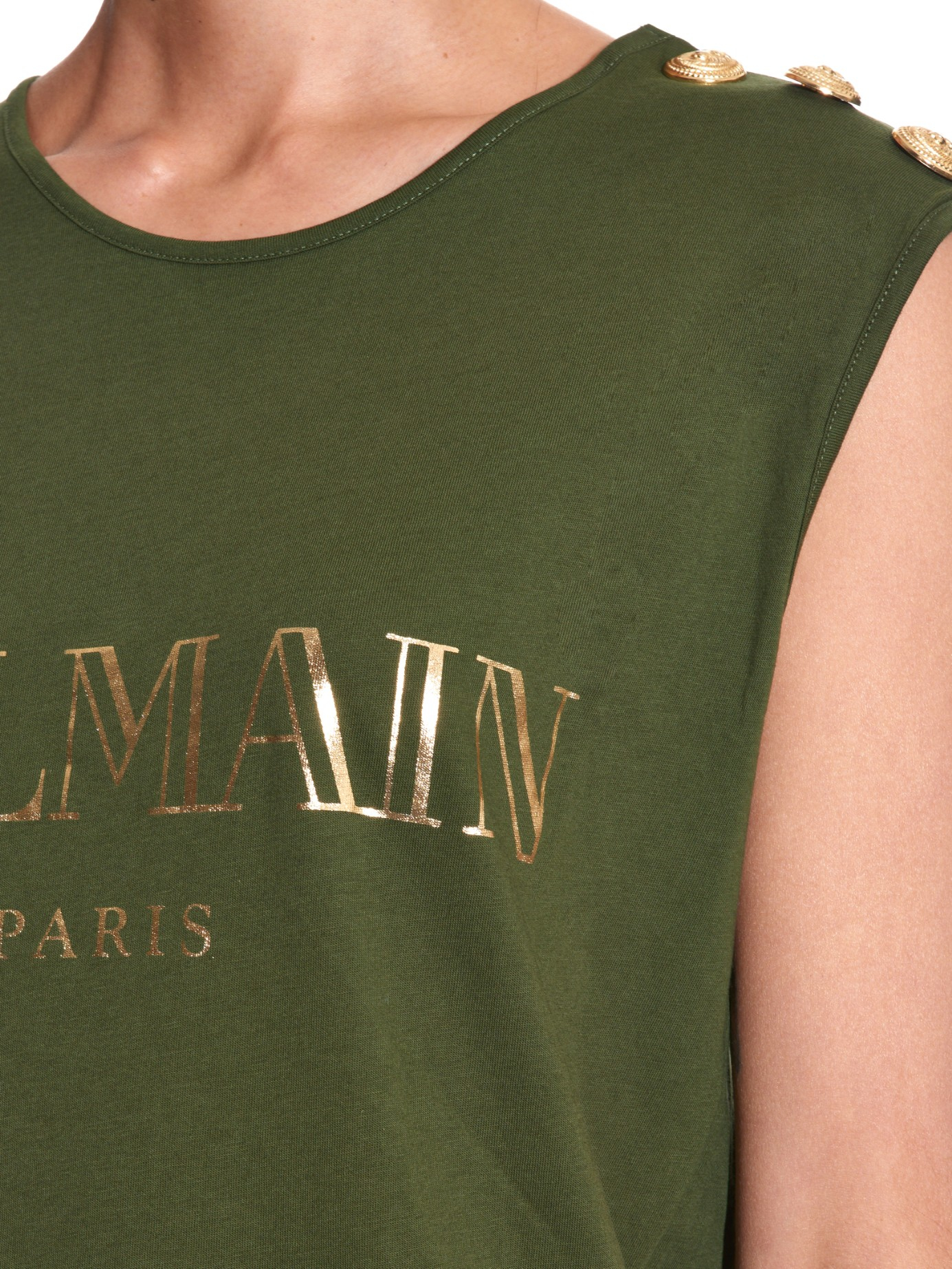 Lyst - Balmain Logo-print Cotton-jersey Tank Top in Green