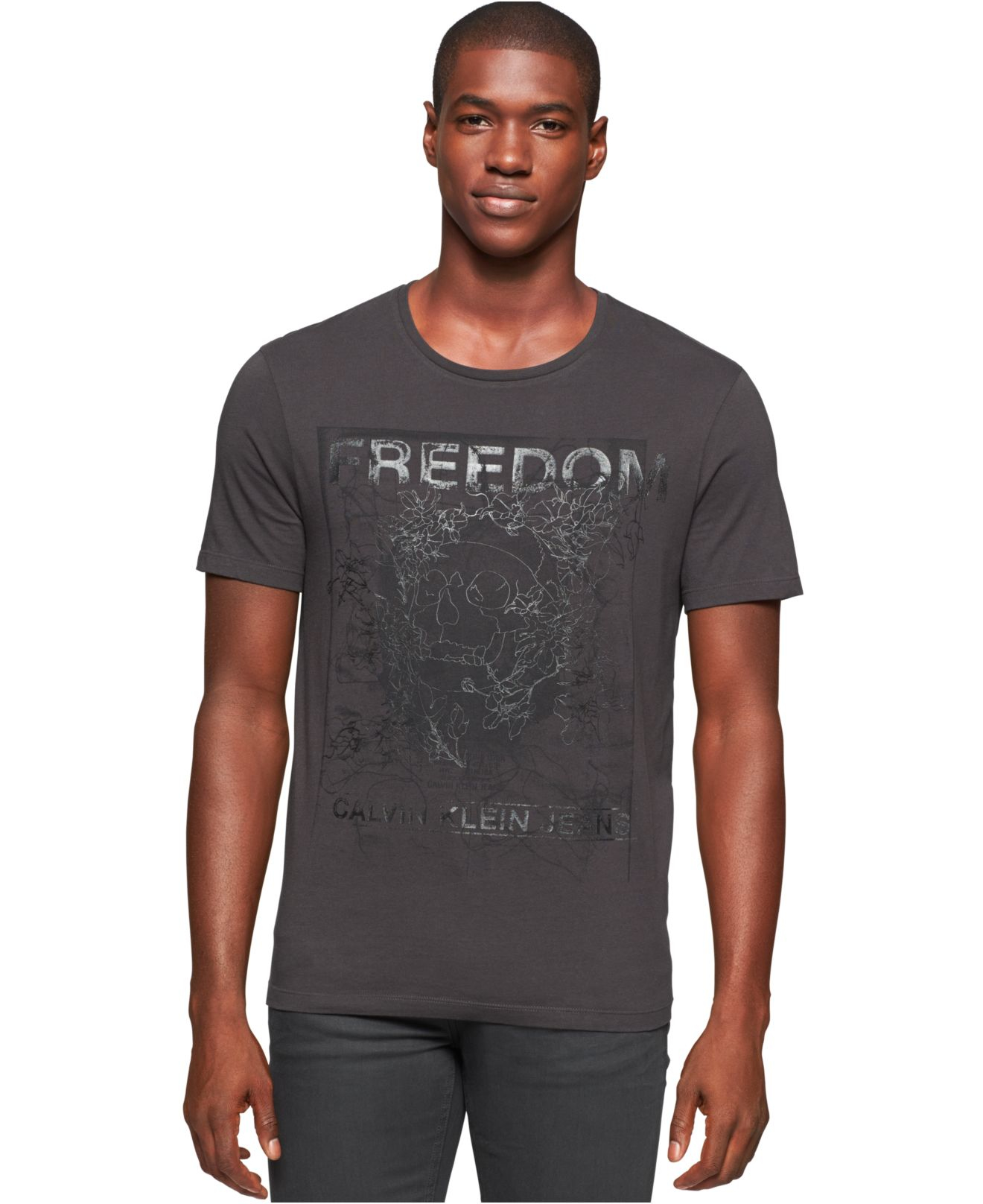 Calvin Klein Ck Freedom Graphic-print Logo T-shirt in Gray for Men - Lyst