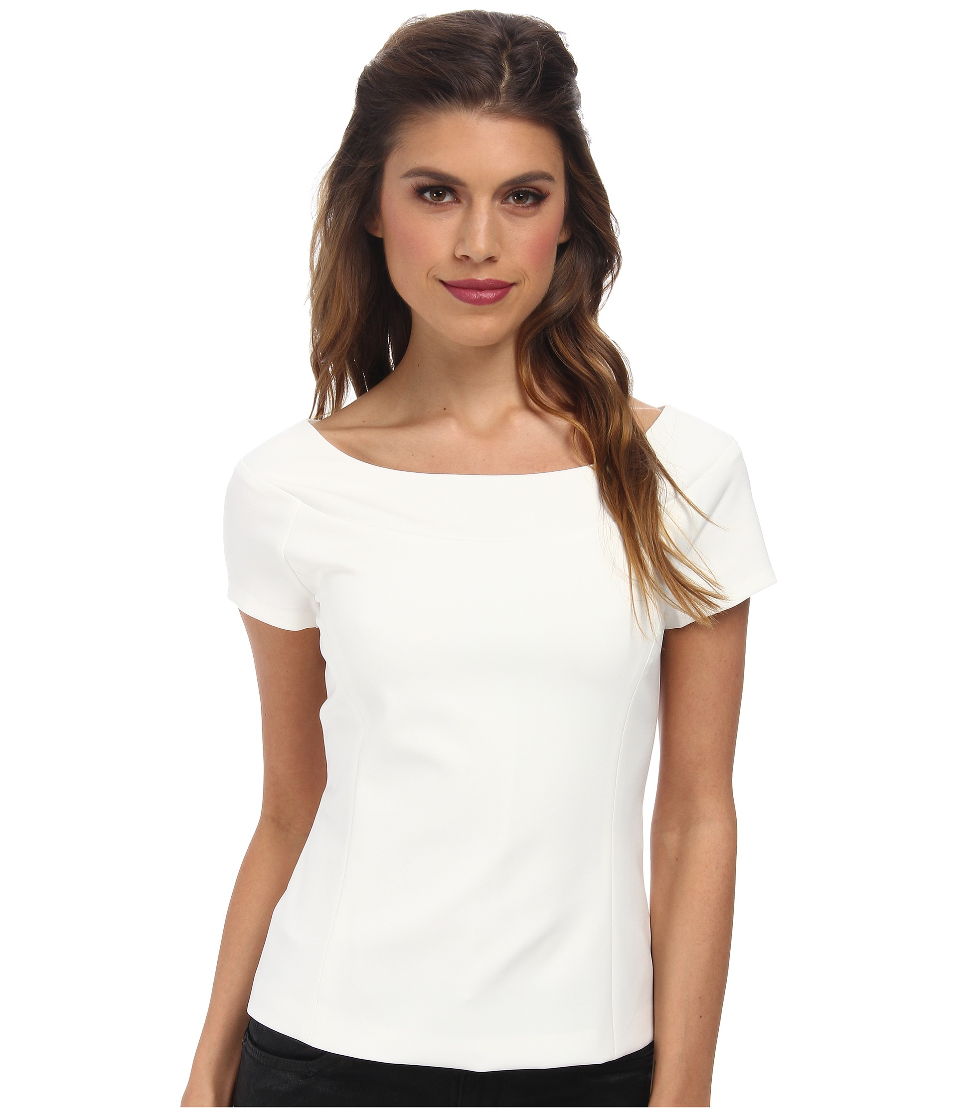 Nicole Miller Karina Boat Neck Top in White | Lyst