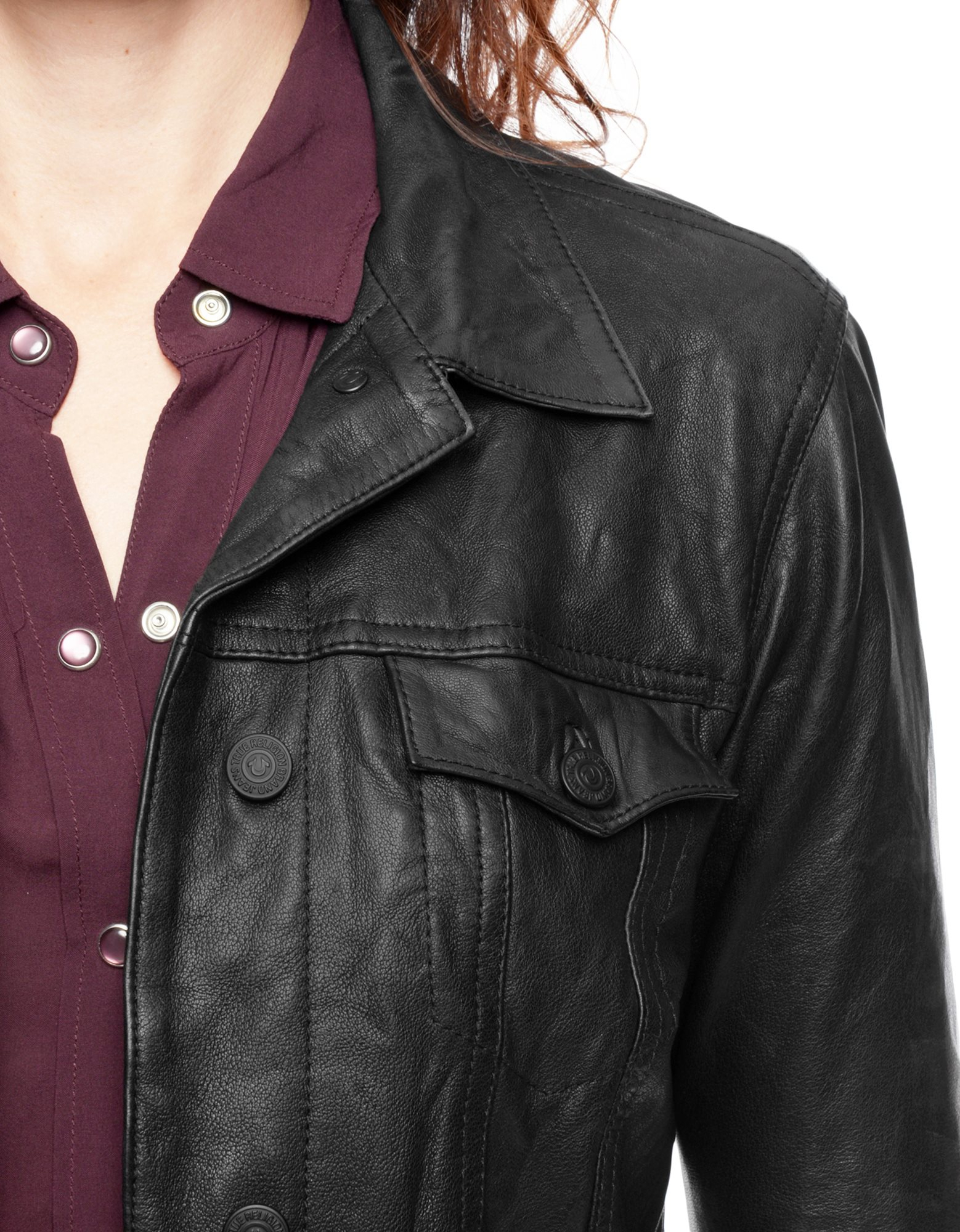 True Religion Black Dusty Western Leather Womens Jacket