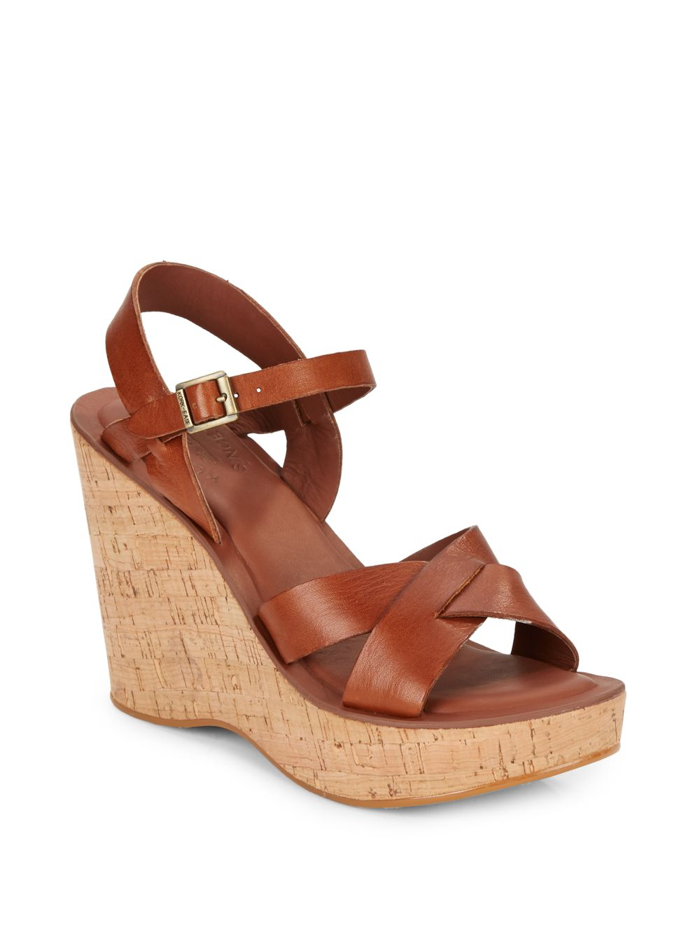 Kork-ease Bette Leather Cork Wedge Sandals in Brown | Lyst