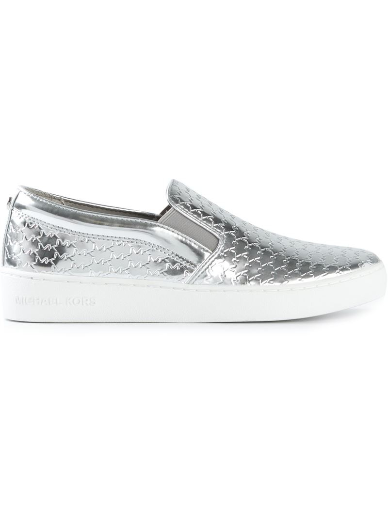 michael kors silver slip on shoes
