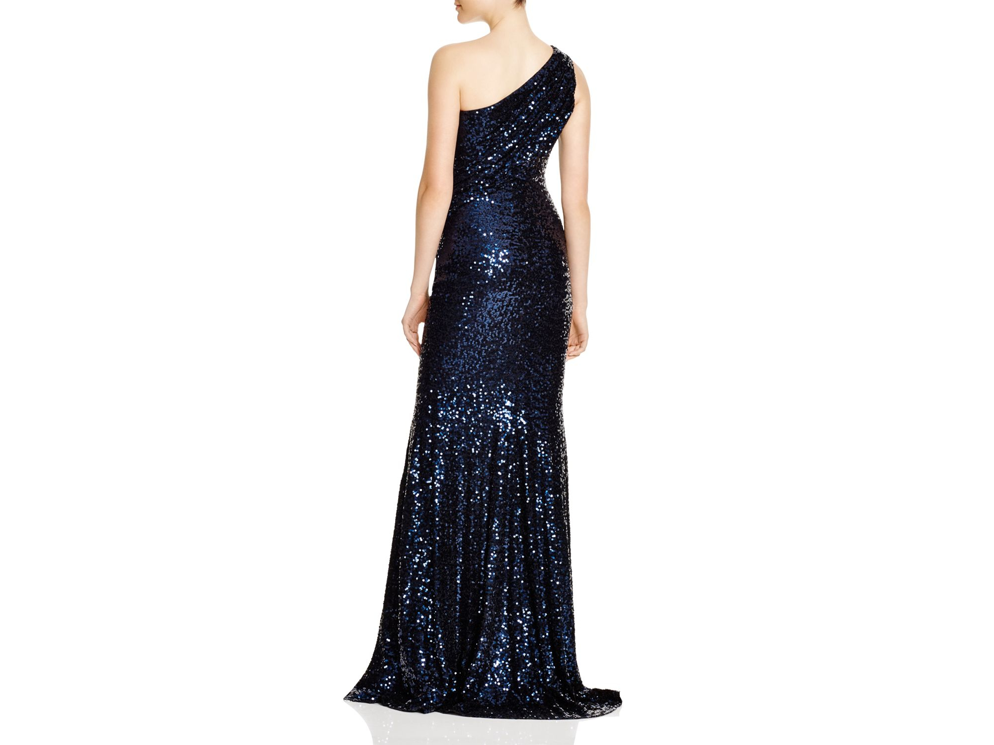 one shoulder sequin gown