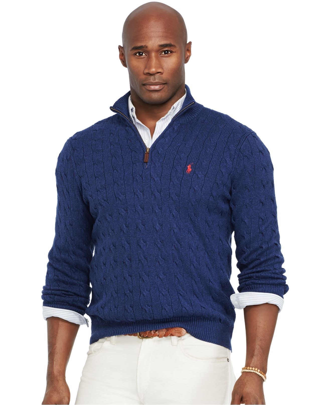 Polo Ralph Lauren Big And Tall Cable-Knit Tussah Silk Sweater in Blue ...