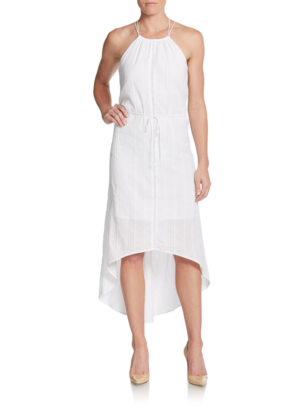 C&c California Belted HiLo Cotton Halter Dress in White Lyst