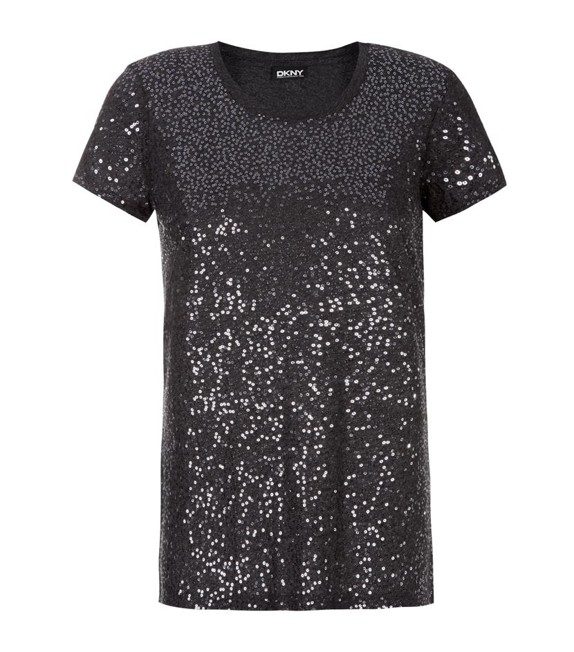 Dkny Sequin T-Shirt in Black | Lyst