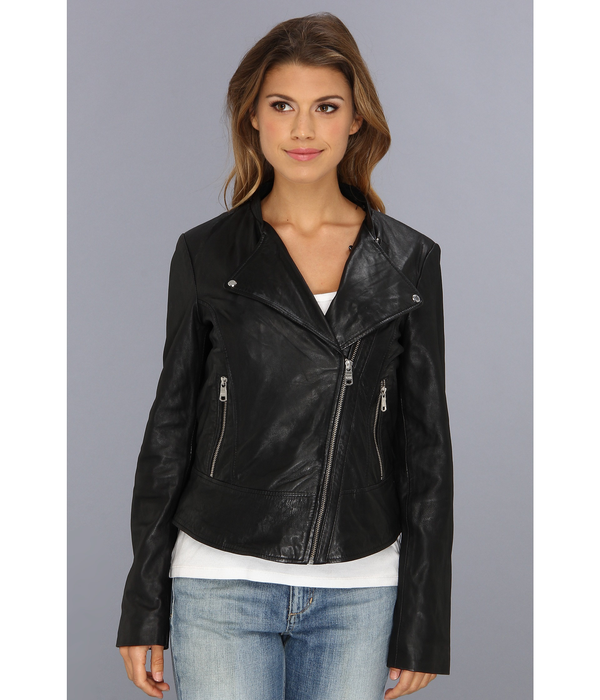 Marc New York Violet Leather Jacket in Black | Lyst