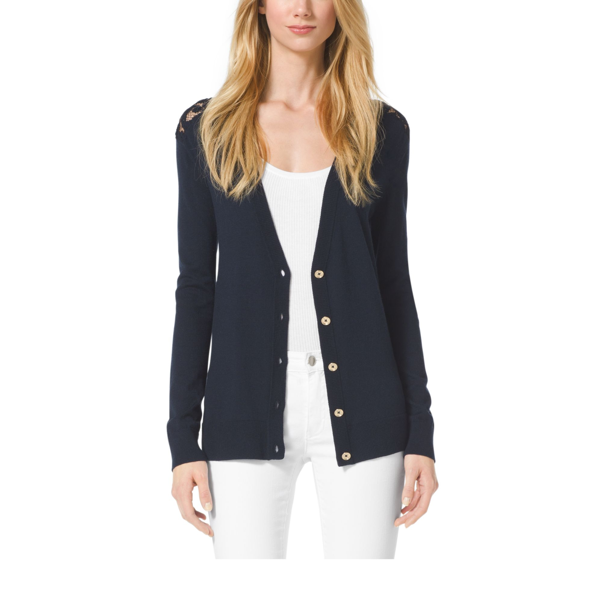 Michael Kors Lace-back Cardigan in Navy (Blue) | Lyst