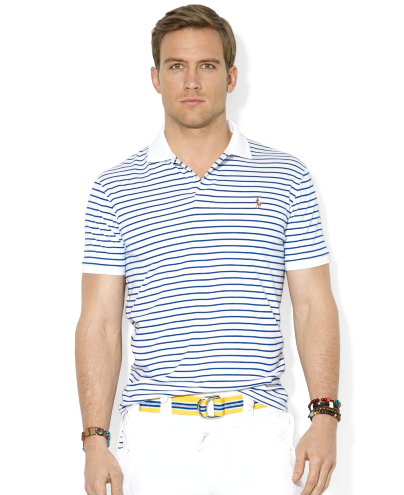 ralph lauren blue and white striped polo shirt