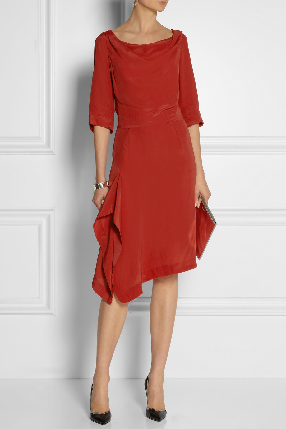 red crepe gown