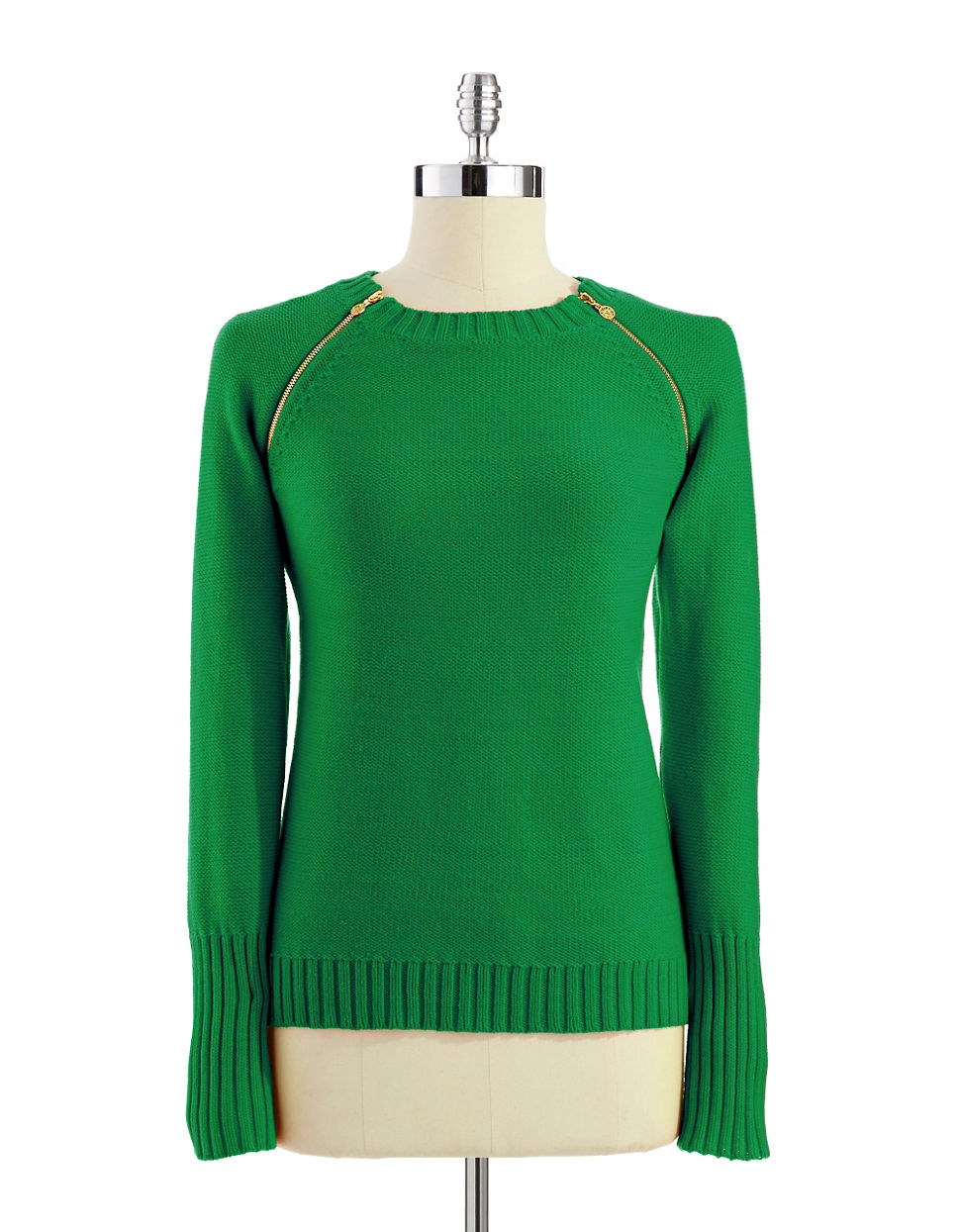Anne Klein Knit Sweater with Zipper Detail in Green Lyst