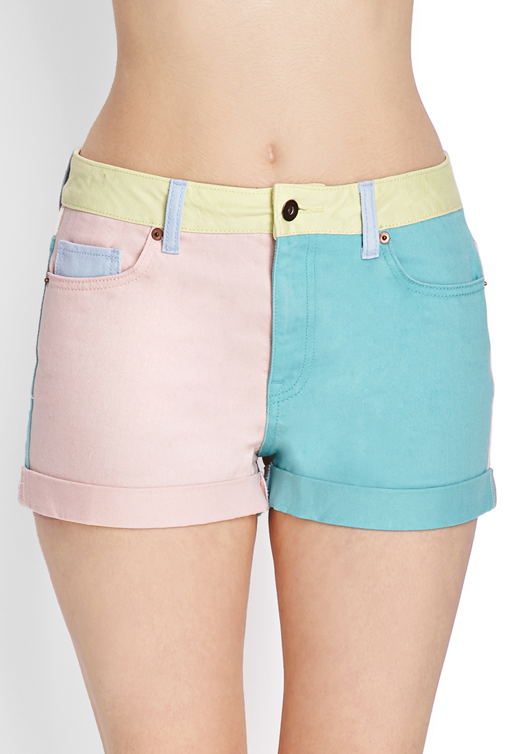 pastel denim shorts