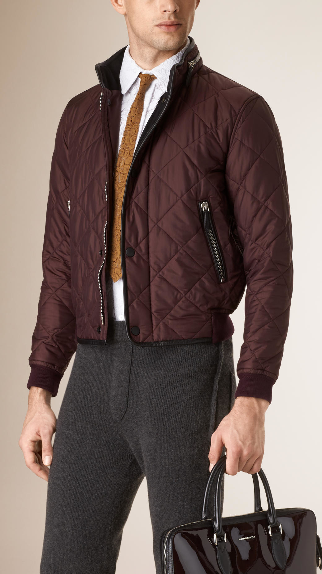 Burberry Quilted Bomber Jacket in Purple for Men - Lyst