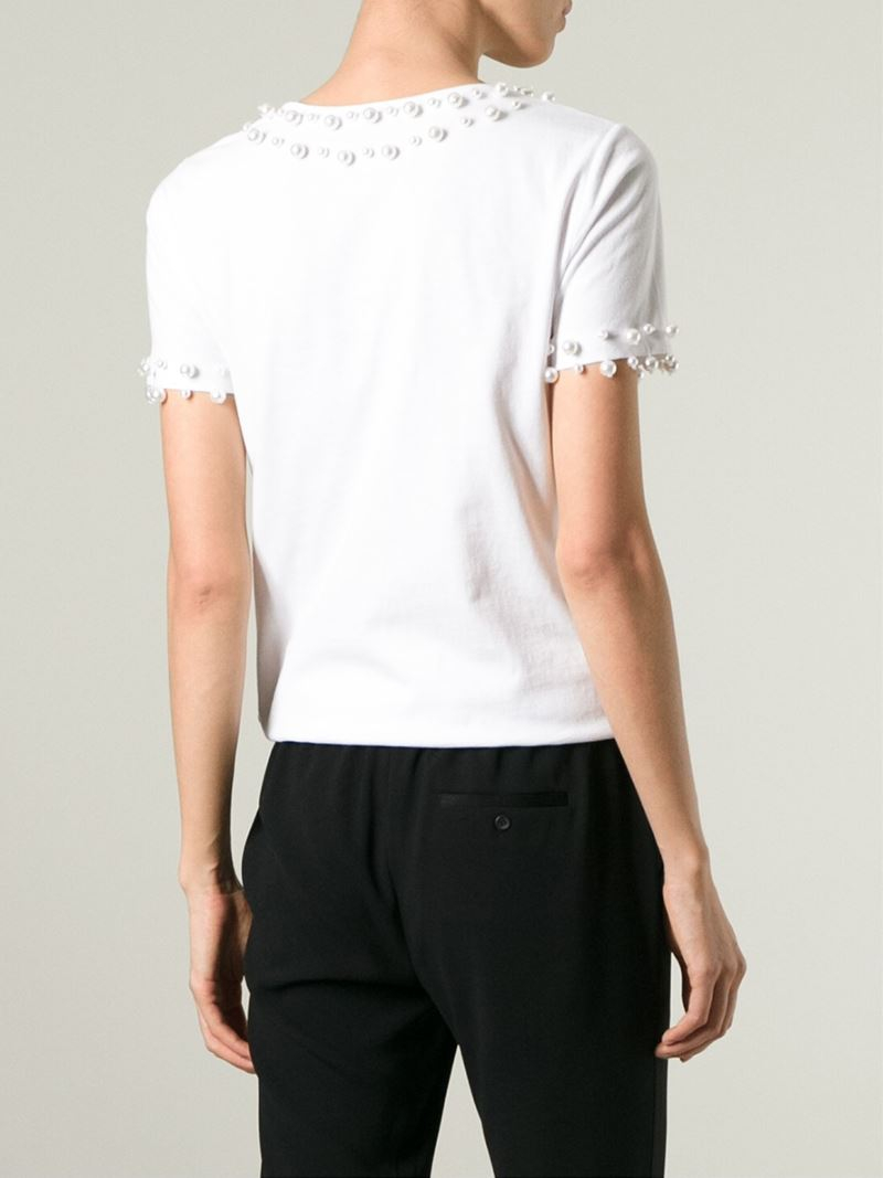 DKNY Pearl Embellished TShirt in White Lyst