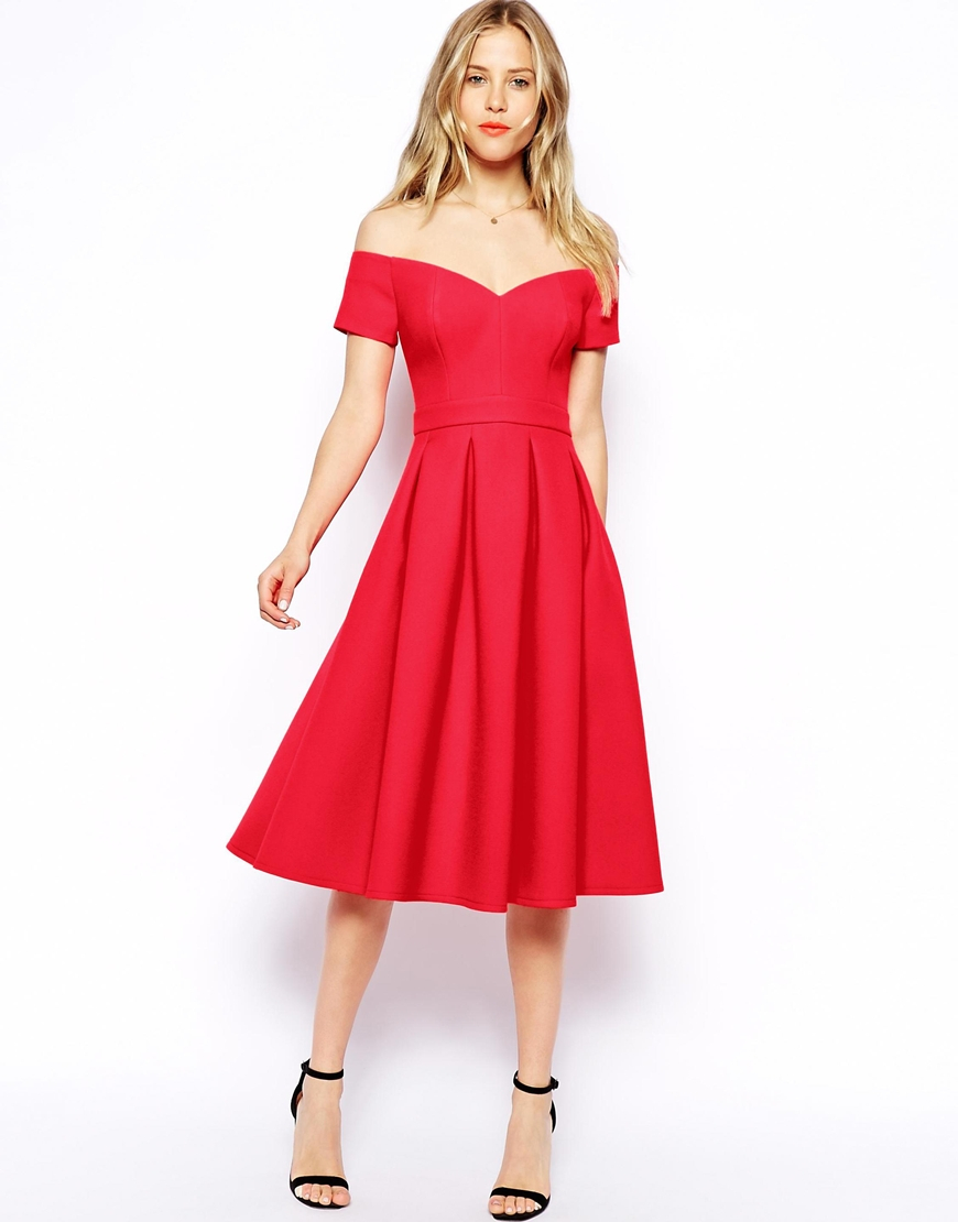 red bardot prom dress