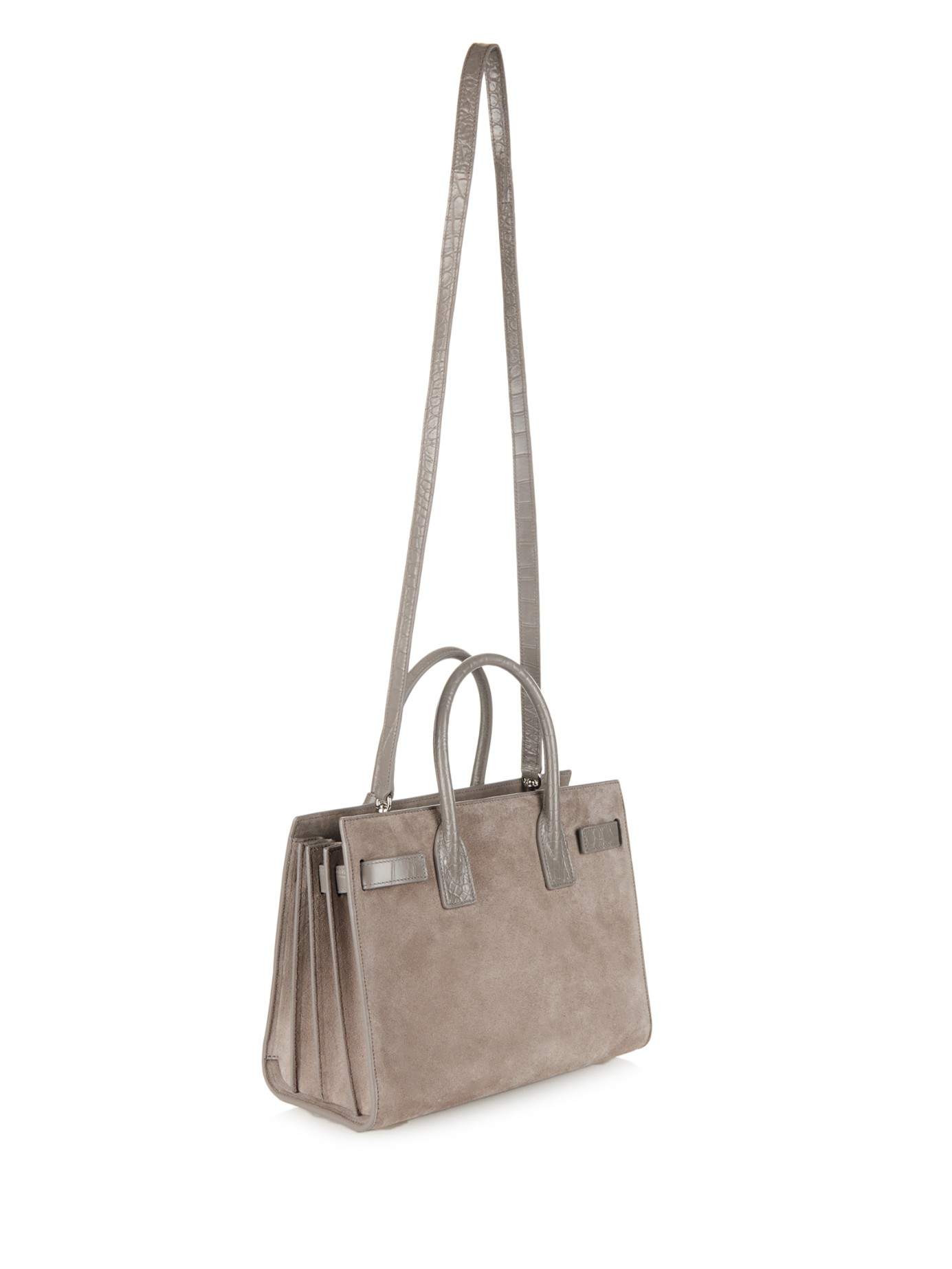 Saint laurent Sac De Jour Baby Suede Tote in Gray (GREY) | Lyst